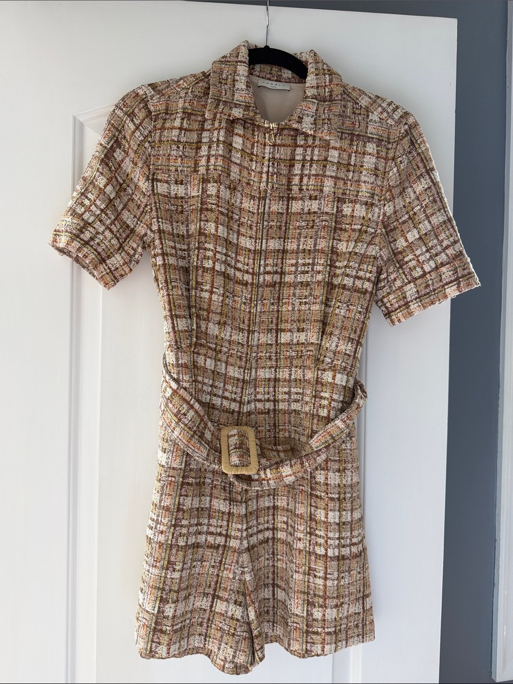 Sandro Multicolor Tweed Romper with Gold Hardware - Picture 4 of 12